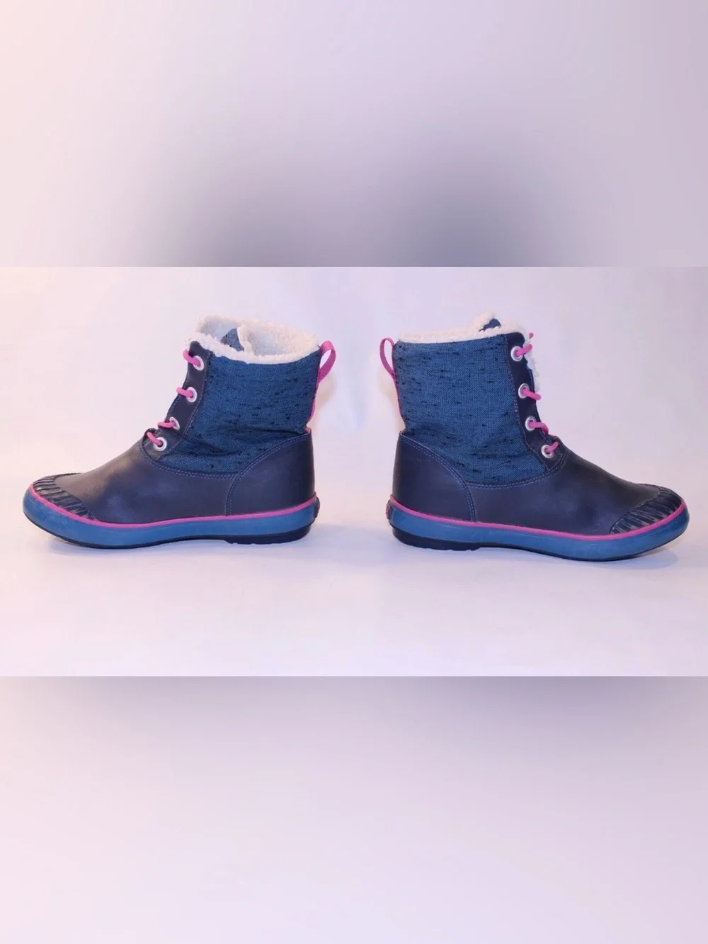 Keen Pink Blue Hiking Boots Insulation Waterproof Snow Lace Youth Size 4 Warm